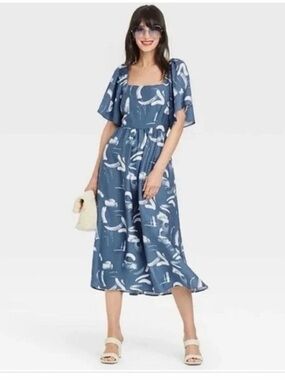 Blue Brushstroke Midi Flutter
Dress